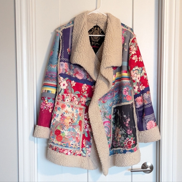 Johnny Was Anna Open Front Sherpa Jacket sz S/M - Picture 2 of 10